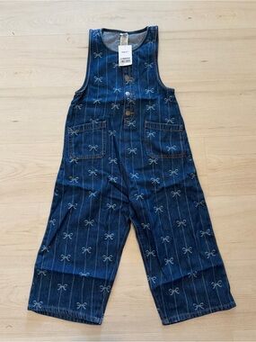 Next Girls' Dark Blue Denim Bow-Print Overalls